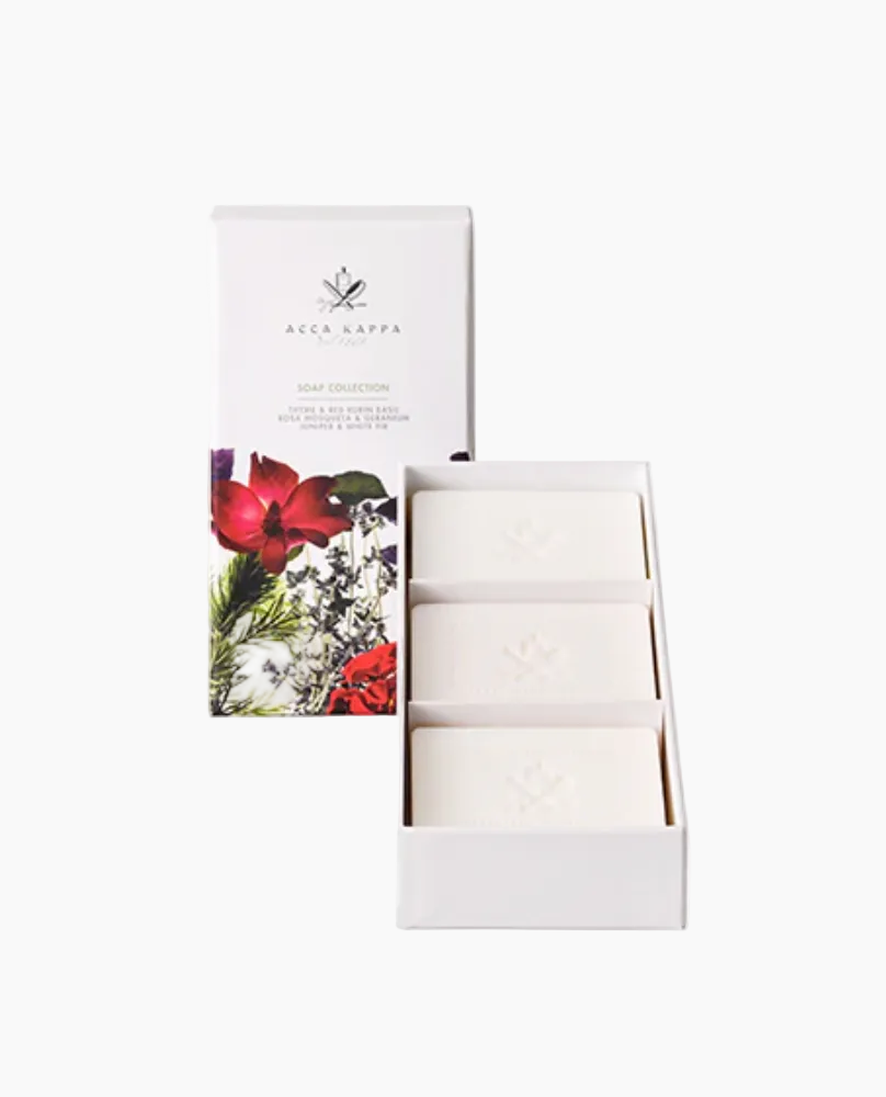 Coffret de savons - Thym et basilic Red Rubin, genévrier et sapin blanc, églantier et géranium