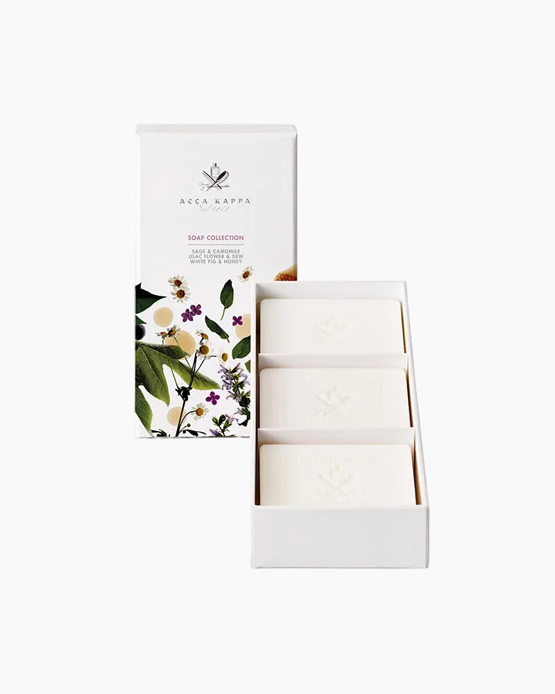 Coffret de savons - Sauge et camomille, fleur de lilas et rosée, figue blanche et miel