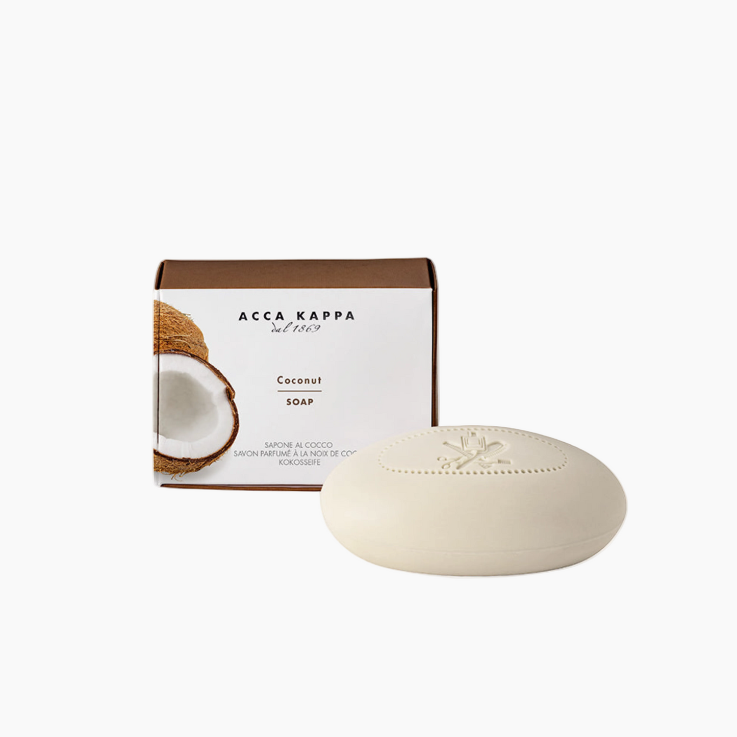 Acca Kappa coconut soap with packaging on a white background